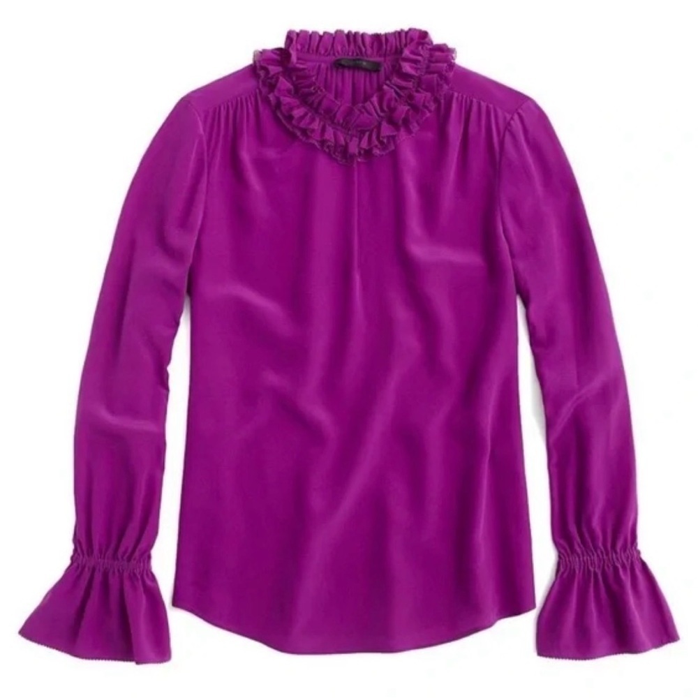 J. Crew Vibrant Purple Ruffle Silk Blouse